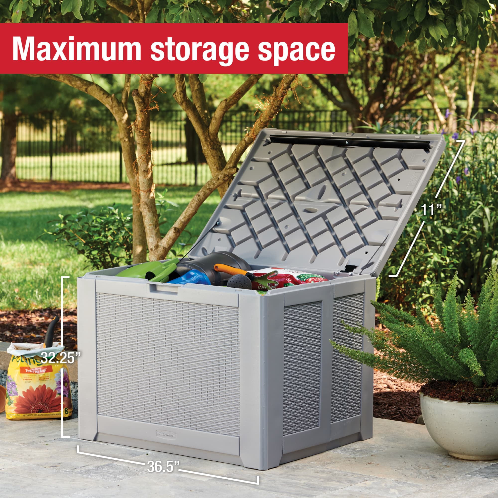 Rubbermaid Deck Box, Medium, 74 Gallon, Light Grey