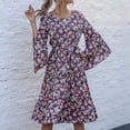 thumbnail image 1 of Qiopertar Mode Femmes Printemps/été Robe à Manches Longues Col Rond Confort Floral Liquidation à Moins de 5$ en Liquidation Offres d'Accès Anticipé, 1 of 3