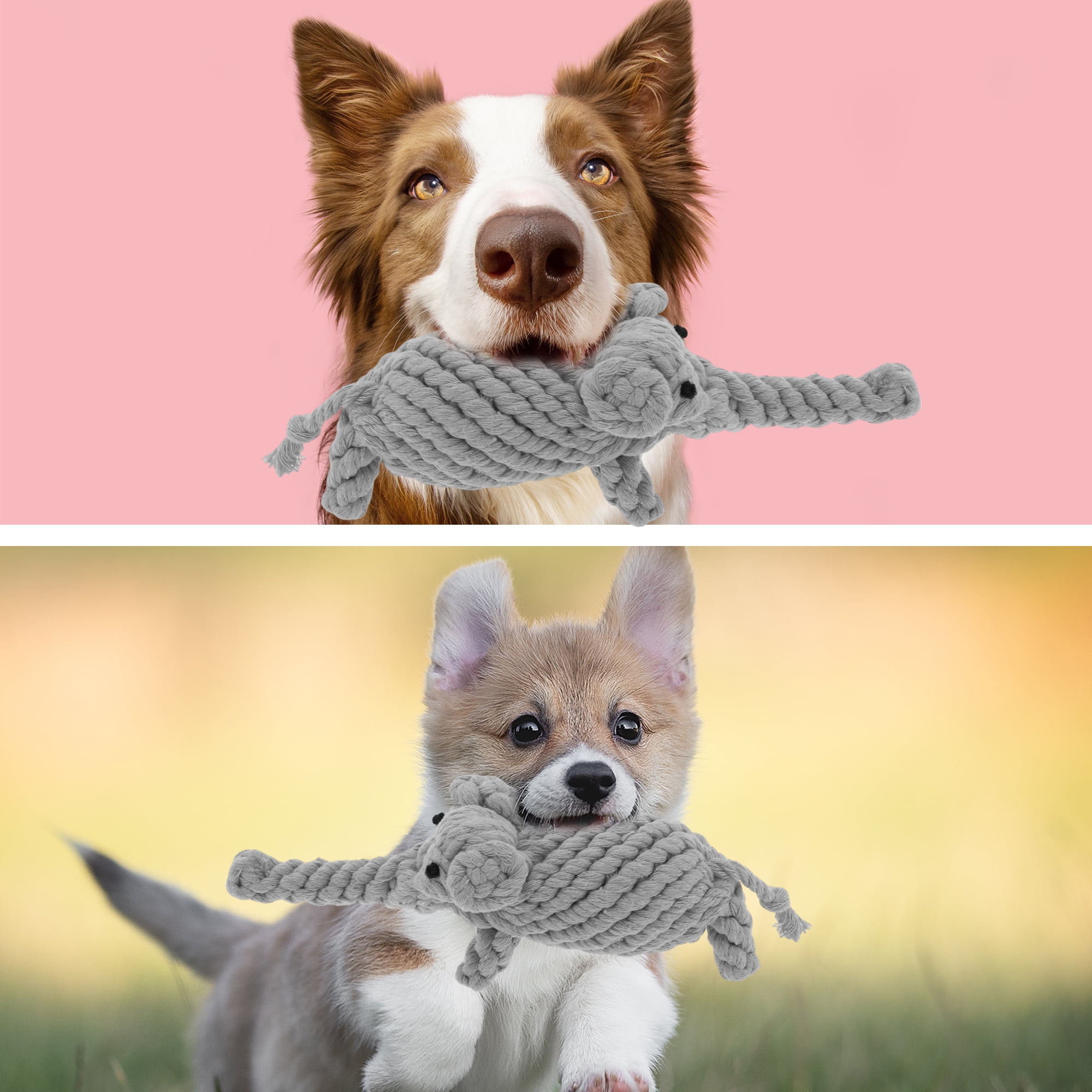 Unique Bargains Puppy Teethings Chewer Bear Shape Dog Chew Rope Braided Cotton Teeth Cleaning Rope Assorted Color Elephant Shape Gray 2 Pcs