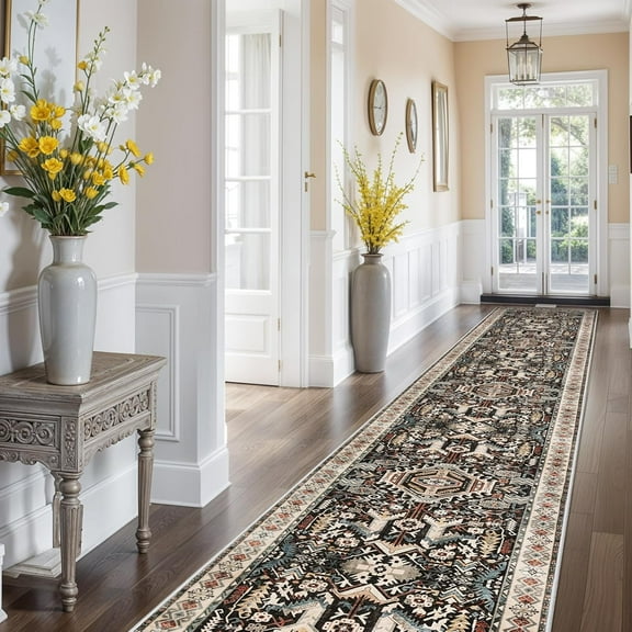 3x16 Washable Kitchen Runner - Hallway Runner Rug Distressed Mats Non-Slip Soft Room Floor Carpet for Dining Room (Black,3x16)