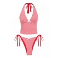 thumbnail image 1 of Set Tankini a cuadros rojos a la perfección con decoración de lazo para mujer, 1 of 7