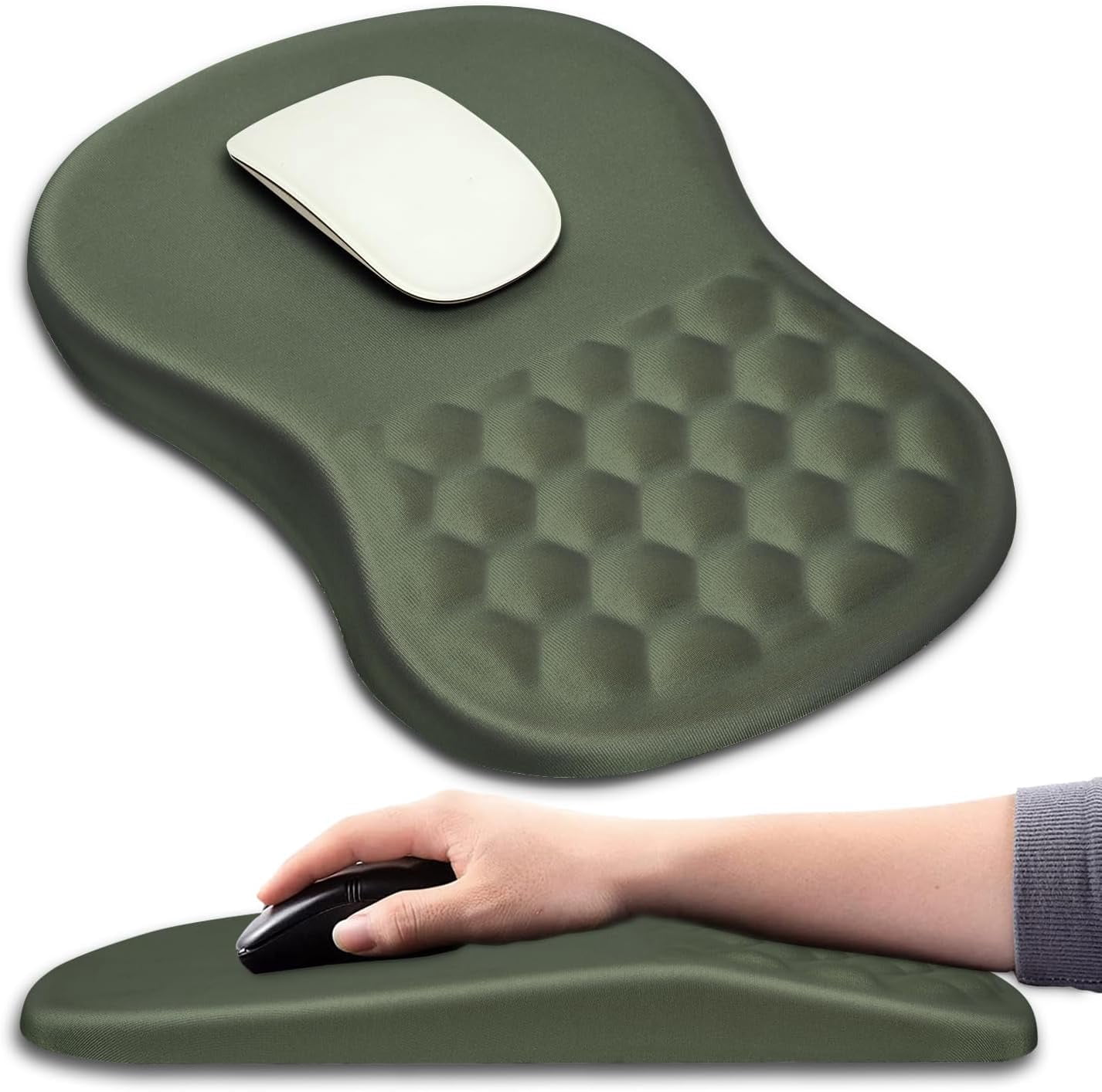 Ergonomic Mouse Pad Wrist Support with Massage Design, Wrist Rest Pain Relief Mousepad with Memory Foam&Non-Slip PU Base, Mouse Pads for Wireless Mouse & Desk (12x8 inch,Black)