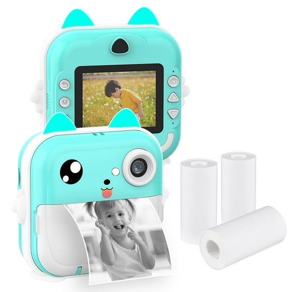 Portable Children Instant Thermal Print Kid Camera 2.4 Inch Screen Digital Camera Photo Selfie HD Video Thermal Inkless Printing with 3 Rolls White Print Paper Learning Toy Birthday Gift for Girls
