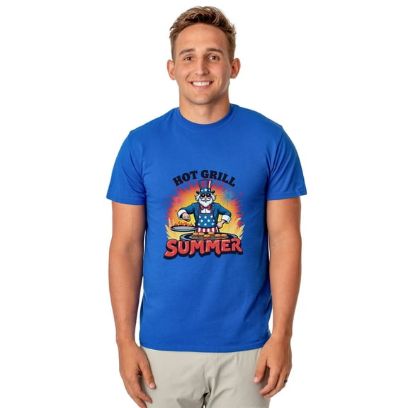 Hot Grill Summer Burger Men's Uncle Sam Parody Patriotic Funny Short-Sleeve T-Shirt