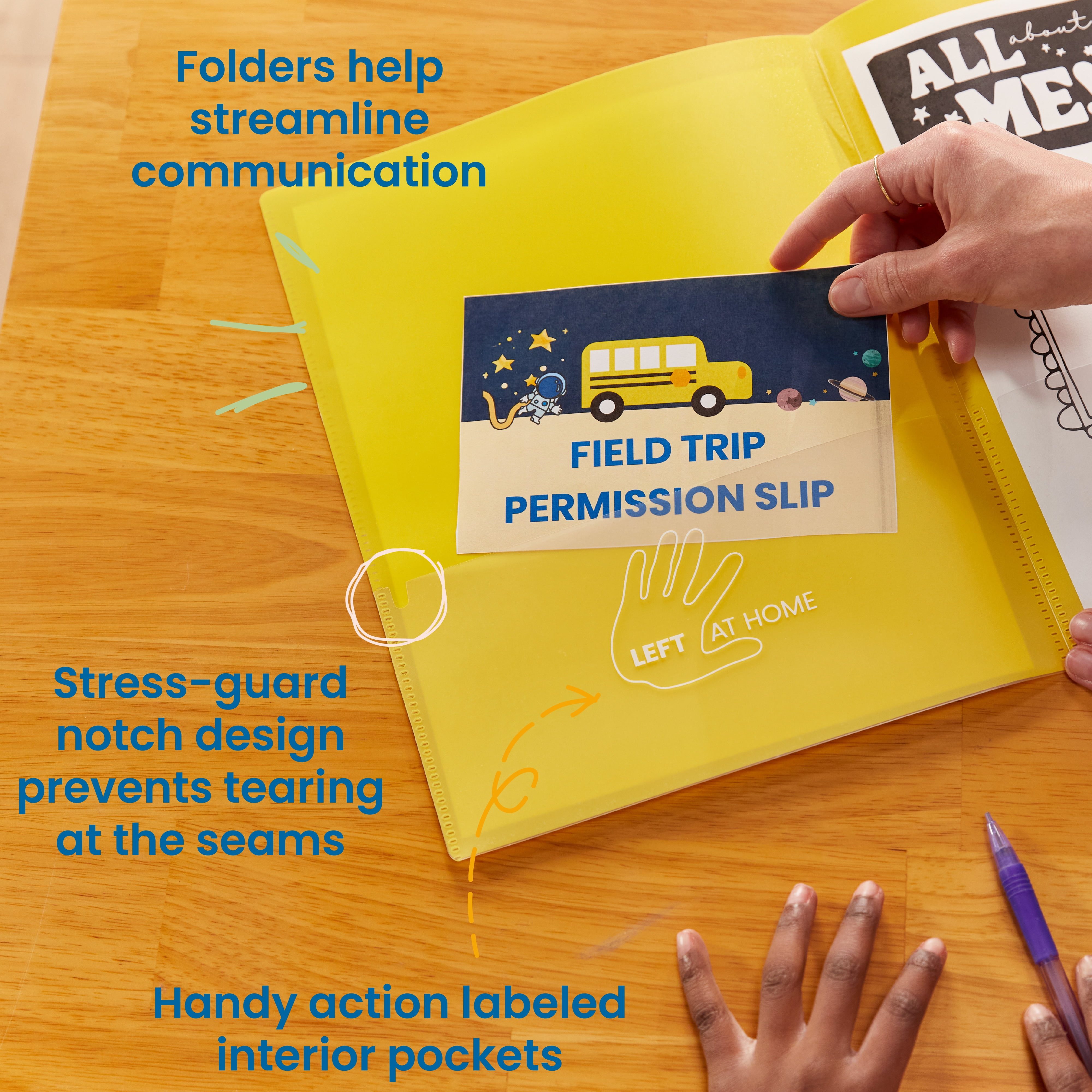 ECR4Kids 2-Pocket Parent-Teacher Classroom Communication Folder, Supplies, Yellow, 36-Piece