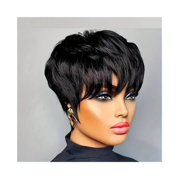 Pixie Cut Wigs Brazilian Human Hair Short Bob Wig with Bangs Layered Pixie Cut Wig
