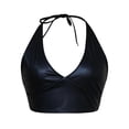 thumbnail image 1 of Women S Fashion Pu Leather Bra Sexy Thin Strap Strappy Halter Lingerie Seamless Push Up Solid Color Bralette, 1 of 5