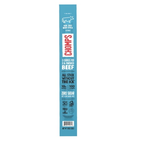 Chomps Grass-Fed and Finished Sea Salt Beef Jerky Snack Stick  10g of Protein