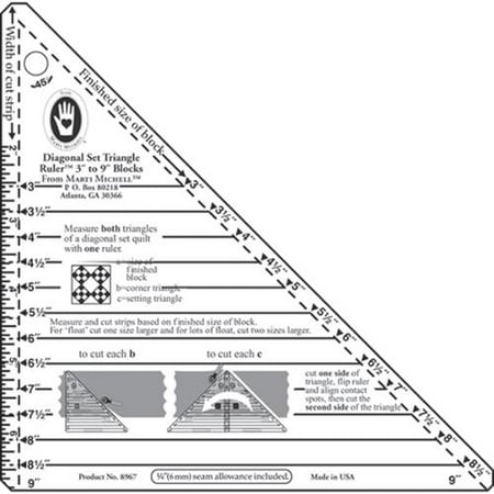3"-9" Blocks Small Diagonal Set Triangle Ruler Marti Michell 8967M