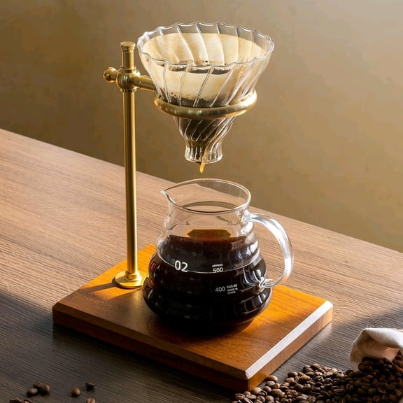 Pour Over Coffee Maker Set, Pour Over Coffee Maker with Stand, Adjustable Stainless Steel Stand, Wooden Base, Paper Filters, Cone Glass Coffee Carafe, Pour Over Coffee Dripper$$