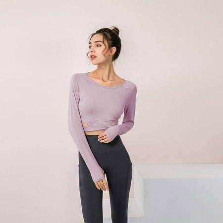 

Women s Long-sleeved Quick-drying Fitness Clothes Slim Sports Running Fitness Clothes With Chest Pad Elastic Tights Casual Purple S