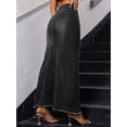 thumbnail image 2 of Womens Black Maxi Denim Skirt With Frayed Hem And Asymmetrical Seam, 2 of 15