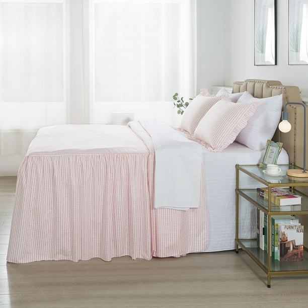JML Piece Ruffle Skirt Bedspread Set Queen Size,Pink Polka Dot