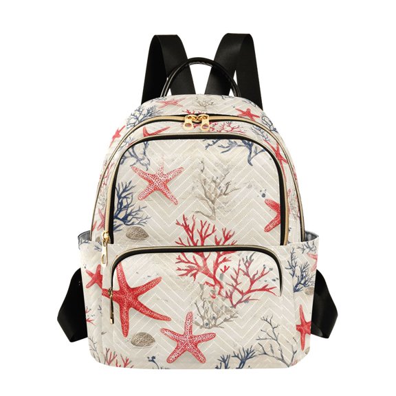 FORMRS Mini Backpack Purse for Women Quilted Travel Daypack Casual Shoulder Bag, Light Red Starfish