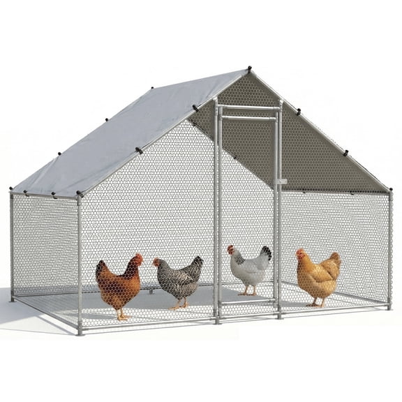 NUGRIART Large Metal Chicken Coop Walk-in Poultry Galvanized Steel Chicken Run with Waterproof Anti-UV Cover for Outdoor 6' x 9' x 6'