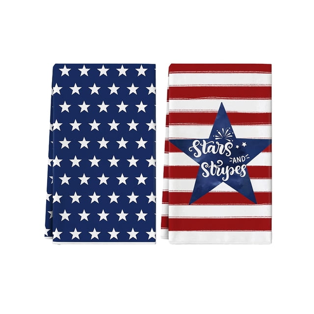 EGNMCR 2PC Independence Day Themed Kitchen Dishes Towels/Hand Towels Highly Absorbent Patriotic Decorative Dishes Towels For Home Suitable For Cooking And Baking Polyester fiber towels