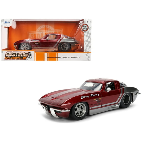 1963 Chevrolet Corvette Stingray "Chevy Racing" Red Metallic and Gray "Bigtime Muscle" Series 1/24 Die Cast Model Car by Jada