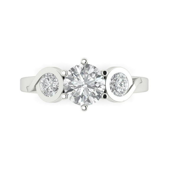 1.72 ctw 3 Stone Anniversary Ring for Women | Round Cut Zirconia Diamond | Hyperallergenic Solid 14K White Gold