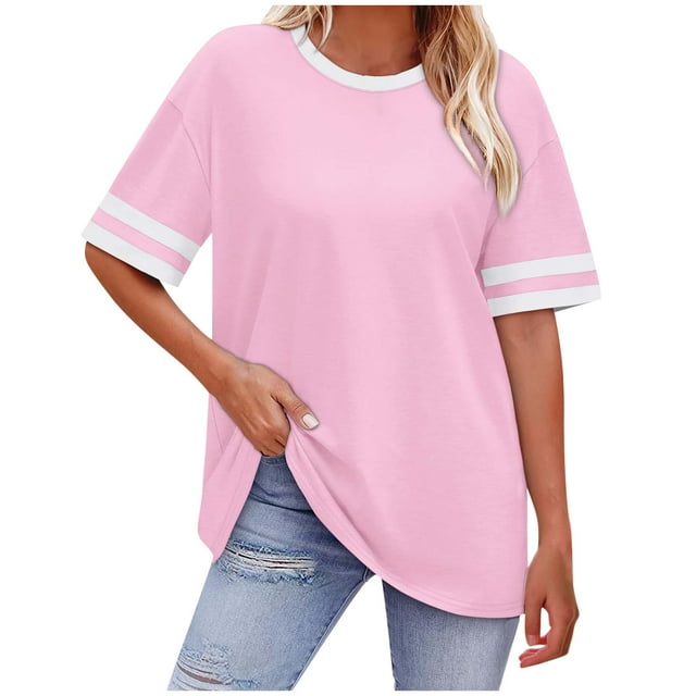 Hauts à Épaules Tombantes pour Femmes, T-Shirts Surdimensionnés pour Femmes Mode Rayé Col Rond Manches Courtes T-Shirts P-2TG en Solde Vêtements pour Femmes