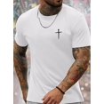 thumbnail image 1 of Men's Cross Print Short Sleeve T-Shirts, Comfy Casual Elastic Crew Neck Tops For Men's Outdoor Activities Tee For Adult, Men, Women, Teen, Teenager, Adolescent, Youth, 1 of 4