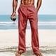 thumbnail image 1 of Pantalones largos de poliéster para hombre, informales, lisos, rectos, con cordón, con bolsillo y cintura elástica, 1 of 7