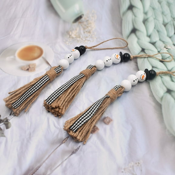 GAXIRE 4Pcs Tree Wall Decorations Snowman Tassel Wood Bead Garland Multi Color 28x0.79in for Home Decoration
