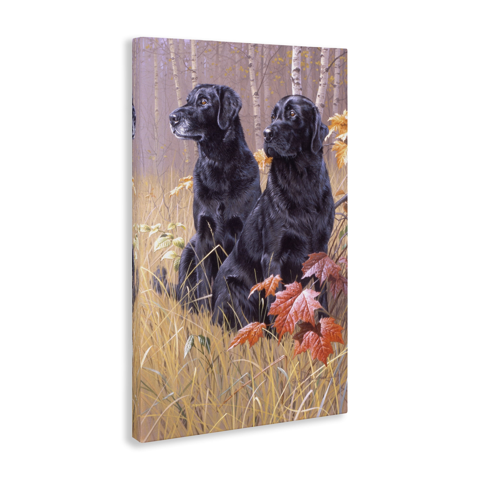 Stupell Industries Autumnal Black Dogs Animals Painting Wrapped Canvas Art Print Wall Art, 24 x 36
