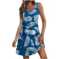 thumbnail image 2 of Staron Robes pour Femmes Été Sans Manches Cache-Maillot Robe Fluide avec Poches Vacances Plage Ample Col en V Boho Hawaïennes Bleu P, 2 of 7