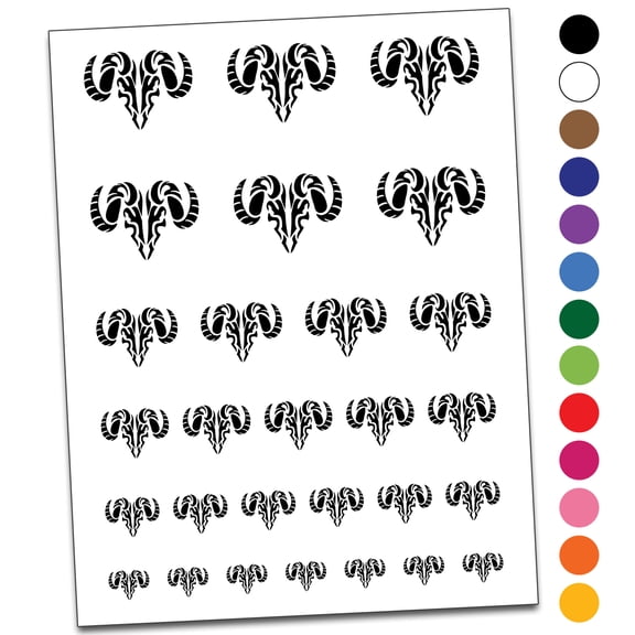 Tribal Ram Skull Water Resistant Temporary Tattoo Set Fake Body Art Collection - Light Pink