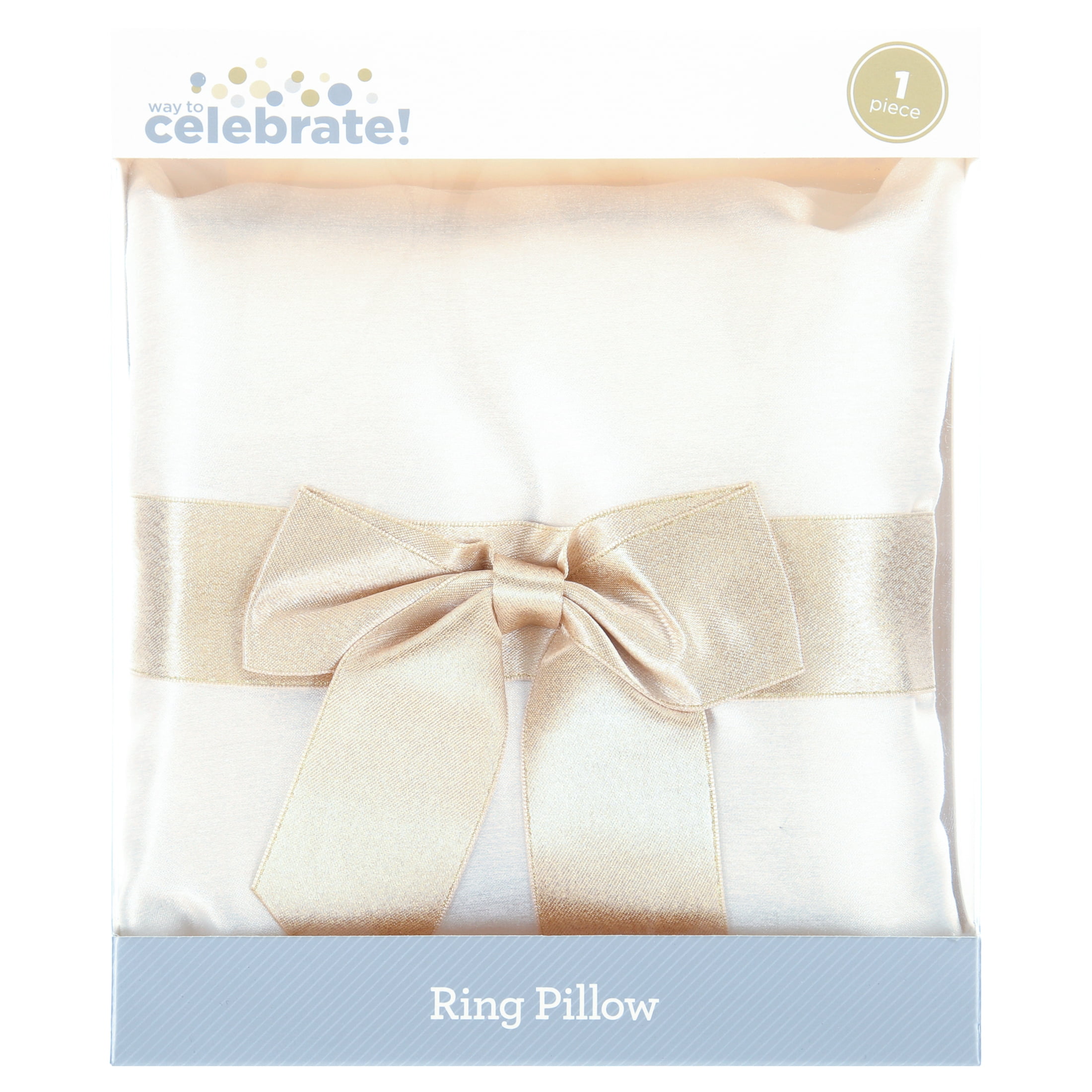 WAY TO CELEBRATE! Gold Shimmer Bow Ring Bearer Pillow 13 x 13 inch 1 Count per Pack for Wedding