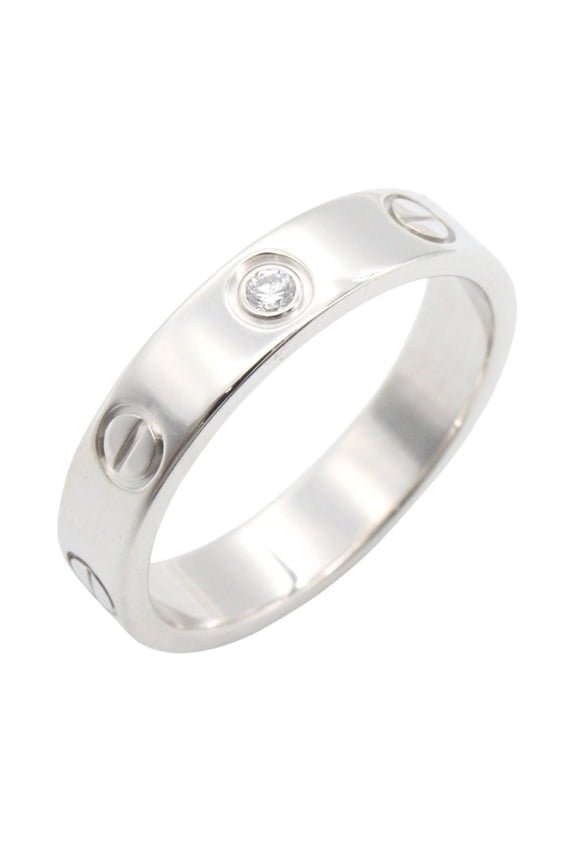 Pre-Owned Cartier Mini Love Ring 1PD - 18K White Gold (18KWG) Diamond Women's Silver/Clear Tone