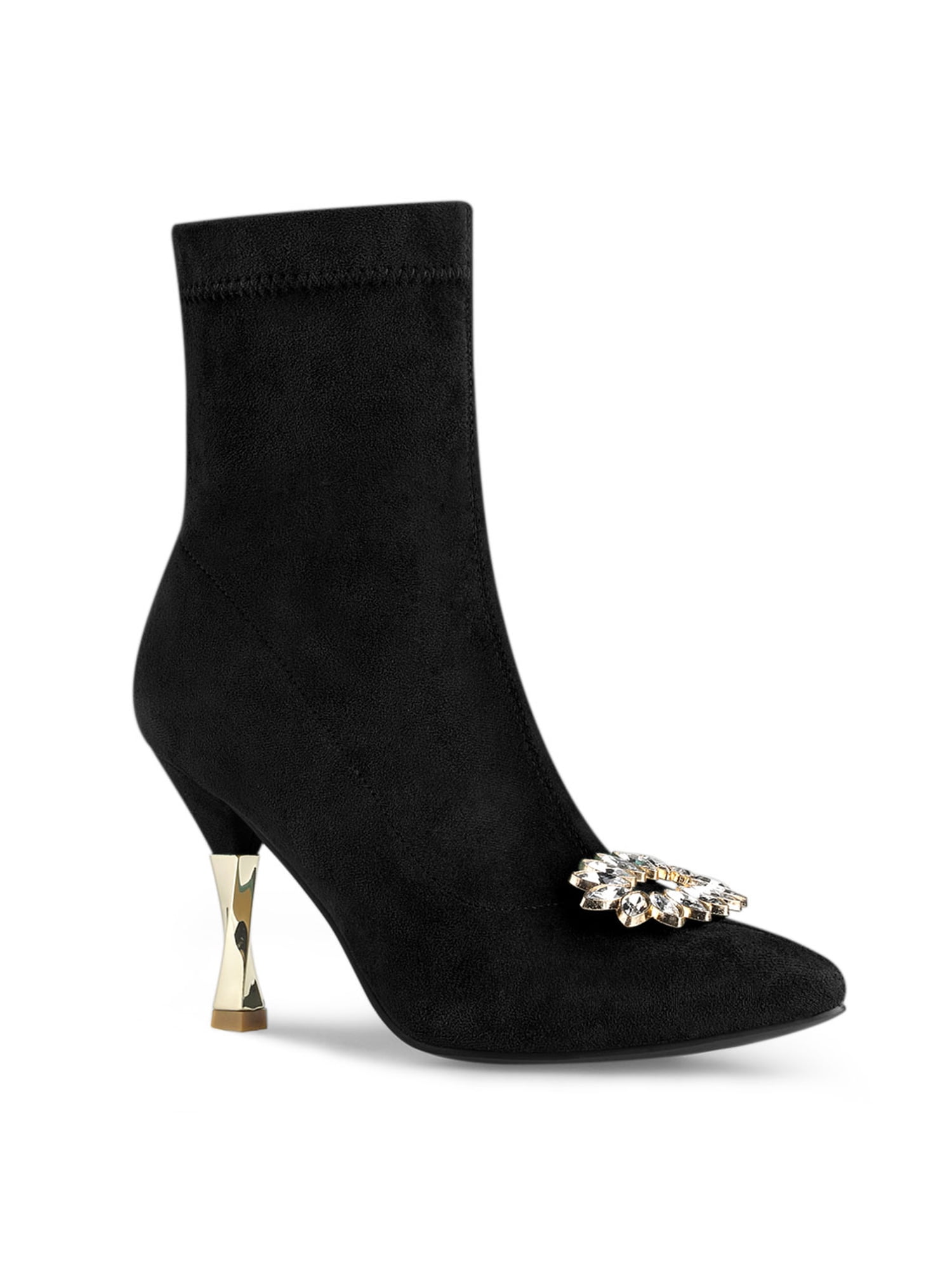 black pointed heeled ankle boots
