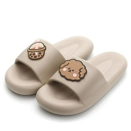 

PIKADINGNIS Solid Color Cute Bow Women s Slippers Thick Sole Comfortable Non-Slip Sandals Bathroom Indoor Couple Slippers New Summer 2022