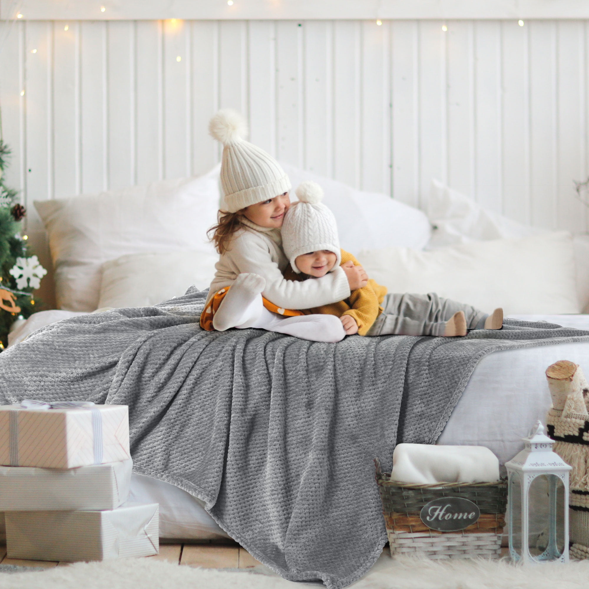Unique Bargains Soft Flannel Fleece Velvet Blanket Light Gray 90" x 108"
