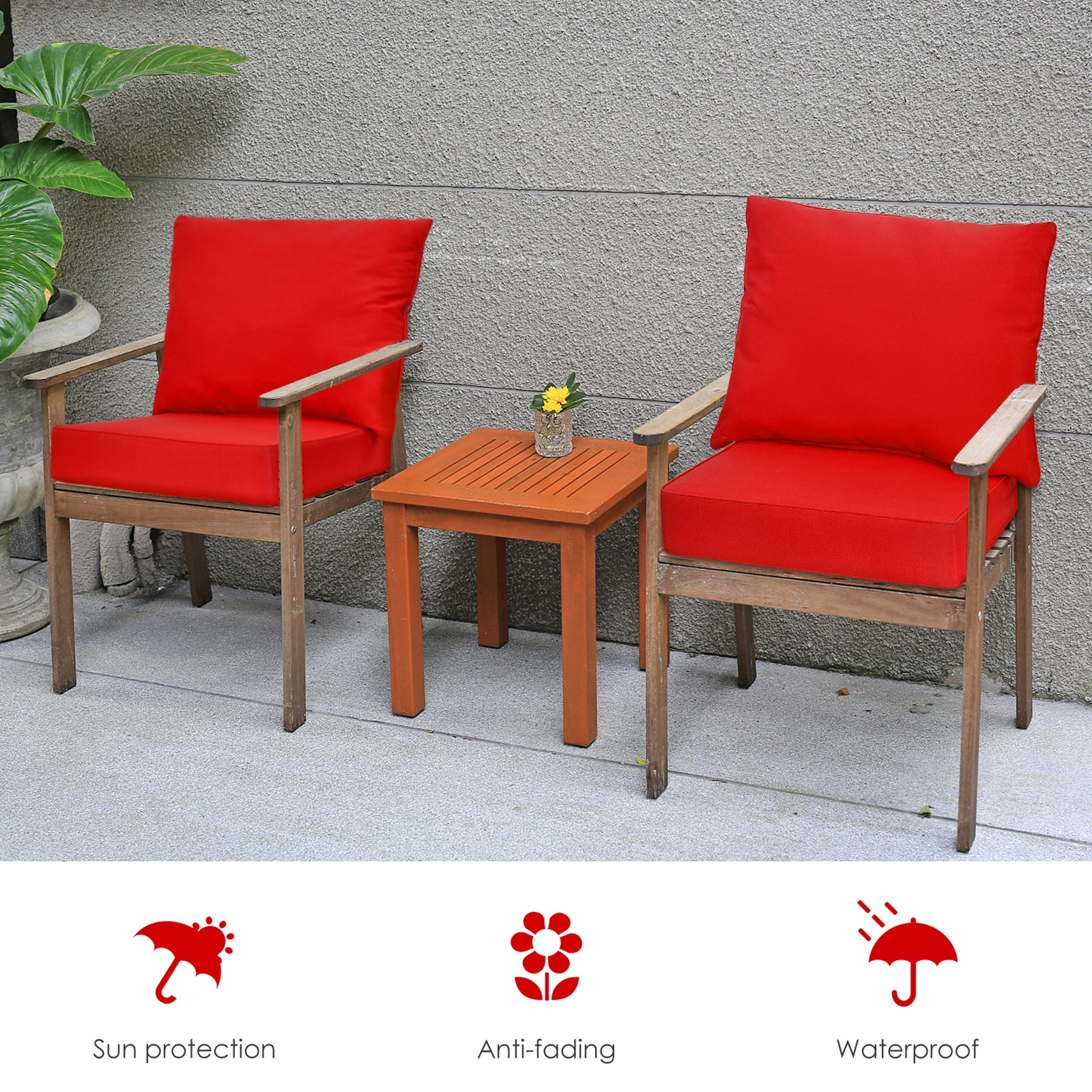 Gymax 2PCS Deep Seat Chair Cushion Pads Set Indoor Outdoor W/ Rope Belts Red