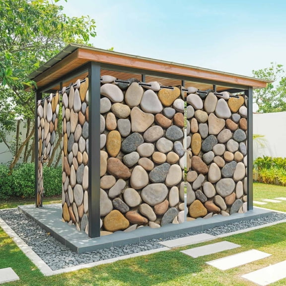 1 Panel Outdoor Curtains for Patio Waterproof 54"x95" Cobblestones Weatherproof Privacy Outsides Curtains, Gravel Rock Natural Stones Pattern Art Grommet Thermal Drapes for Cabana Porch Pergola