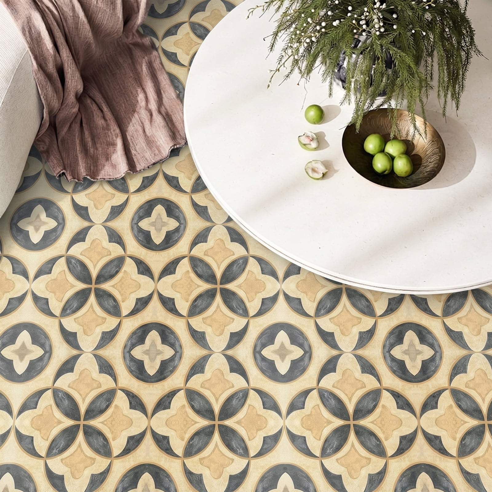 DEWOO 10PCS 12" x 12" Peel and Stick Floor Tiles, Vintage Floral Removable Self Adhesive Vinyl Flooring Stickers, Renter Friendly DIY Tile for Kitchen Entryway Bathroom Living Room