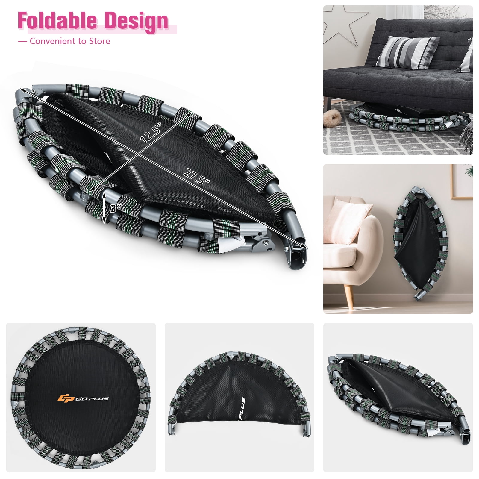 Infans 36" Kids Trampoline Rebounder W/Full Covered Handrail & Pad Indoor Outdoor Pink