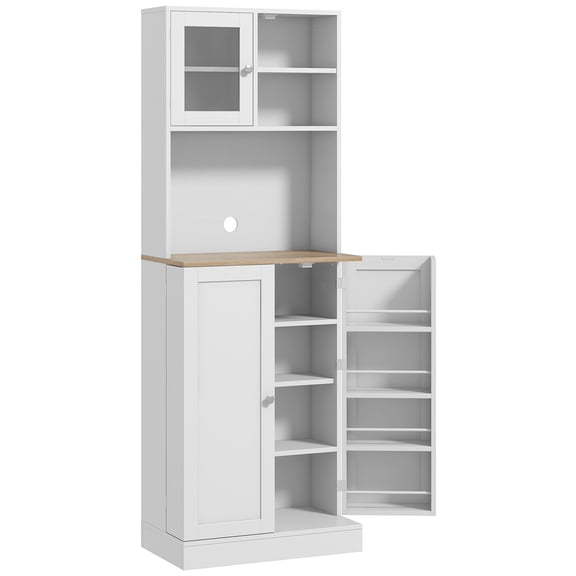 SSLZ 66.5" Tall Kitchen Pantry Cabinet, Kitchen Hutch, Microwave Cabinet with Adjustable Shelves for Dining Room, White