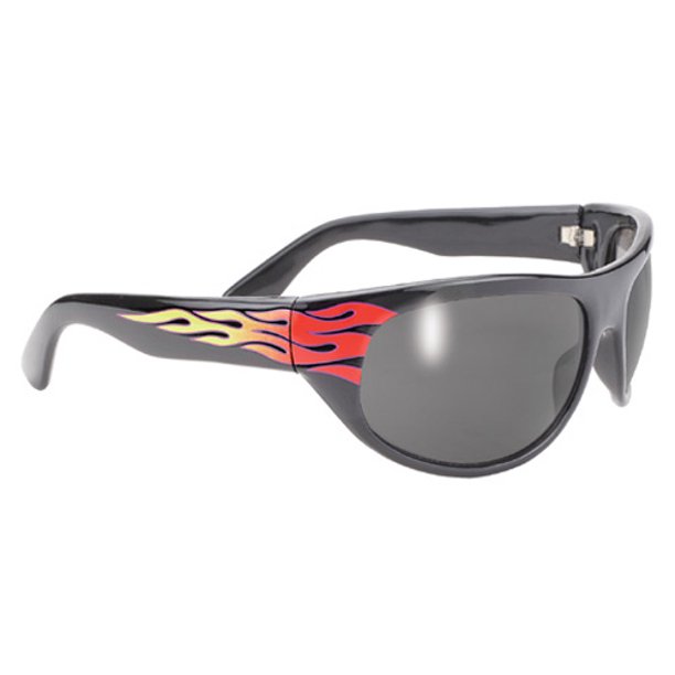 WRAP SUNGLASSES BLACK FLAME FRAME / SMOKE LENS
