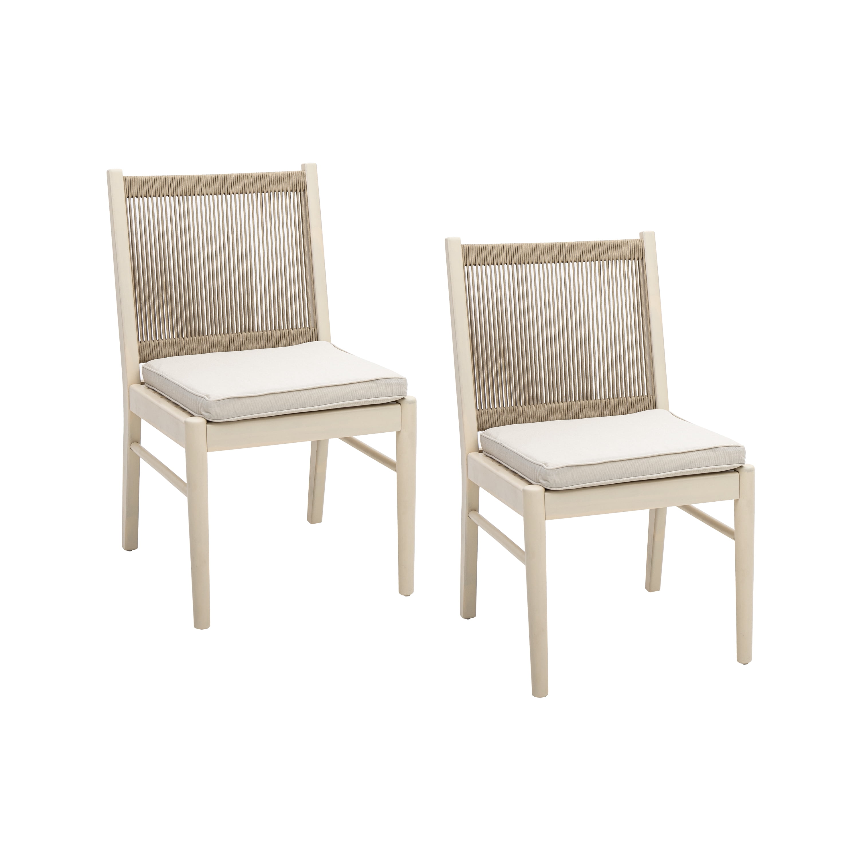 Outdoor Dining Chair Set of 2, Acacia Wood Frame with Round Rope Decoration for Patio Garden, Yellow