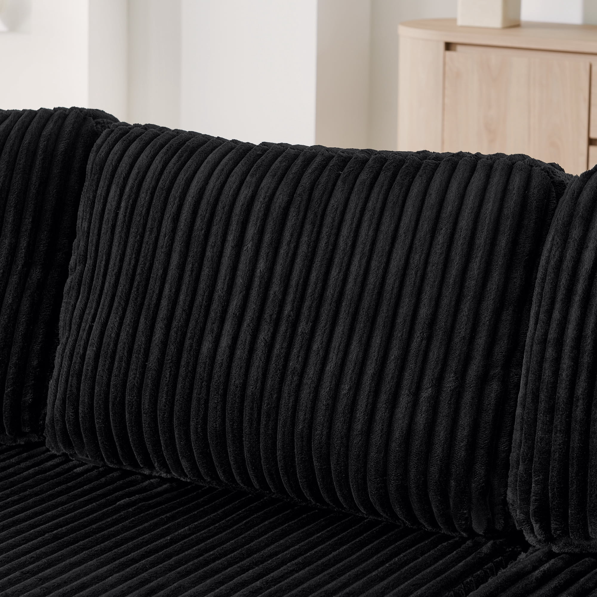 U-Shaped Modular Sectional Sofa with Chaise, Compressed Corduroy Sleeper Couch for Living Room and Bedroom, No Assembly Required, Black