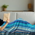 thumbnail image 3 of Blue Soft Flannel Fleece Throw Blanket, Vertical Stripes Repeating Retro Revival Pattern Funky Abstract Composition, Cozy Plush for Indoor and Outdoor Use, 70" x 90", Mustard Blue White, by Ambesonne, 3 of 5