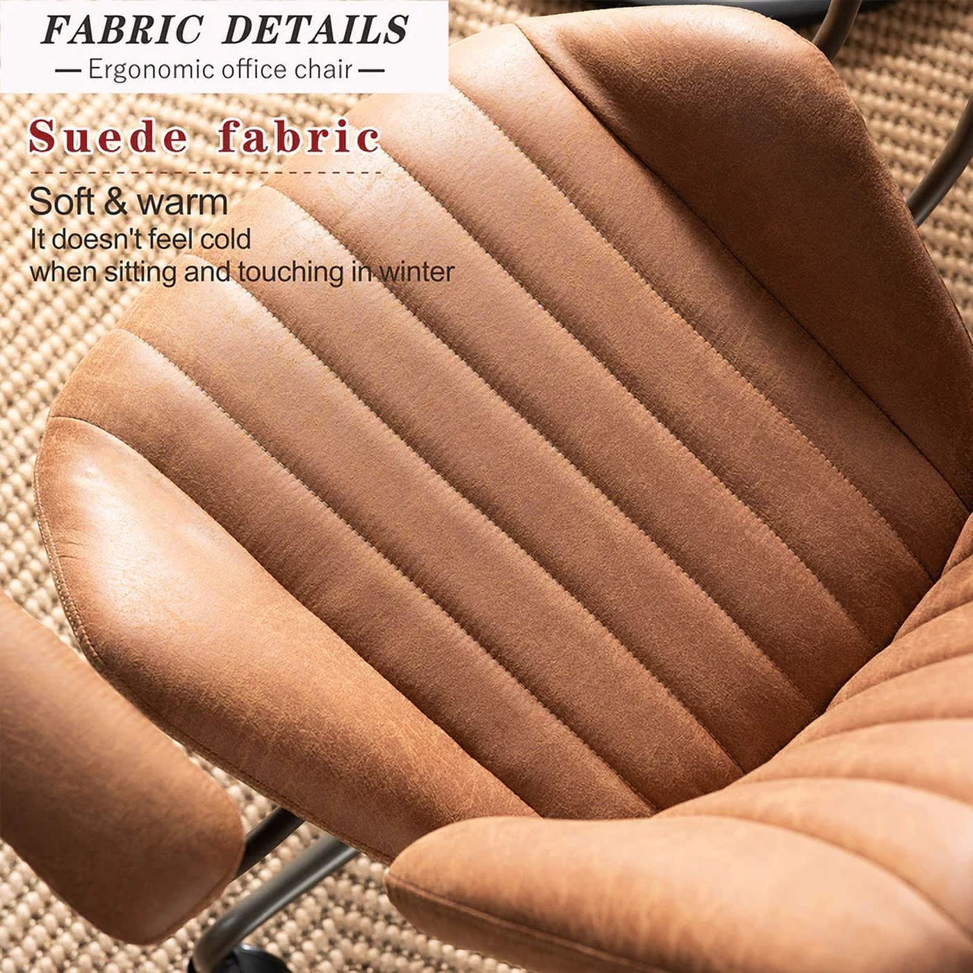 XIZZI Ergonomic Office Chair with Wheels Suede Fabric Swivel Gaming Chair,Modern Adjustable Computer Chairs with Armrest-Light Brown