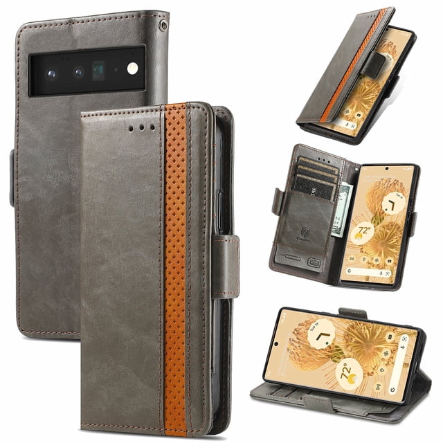 Case for Google Pixel 6 5G Cover Leather Wallet Folio Case Book Design Flip Magnetic Closure - Grey