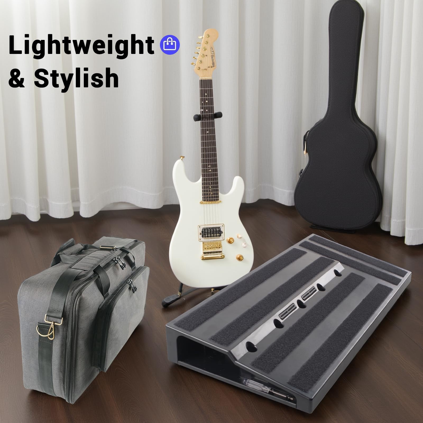 Kojooin Guitar Pedal Board, 22 x 11 Inch Aluminum Effects Board with Carry Bag, Cables and Hook Tape for Stage or Studio