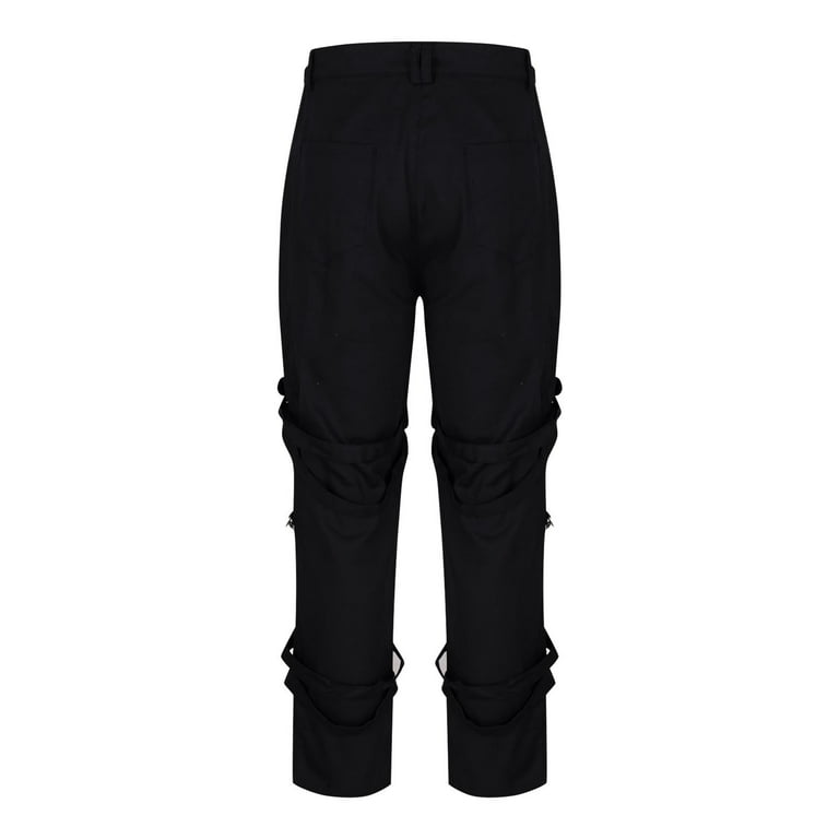 YLSDY Men's Gothic Pants Chain Buckle Straps Cargo Pants YLSDY Men's Gothic Pants Chain Buckle Straps Cargo Pants