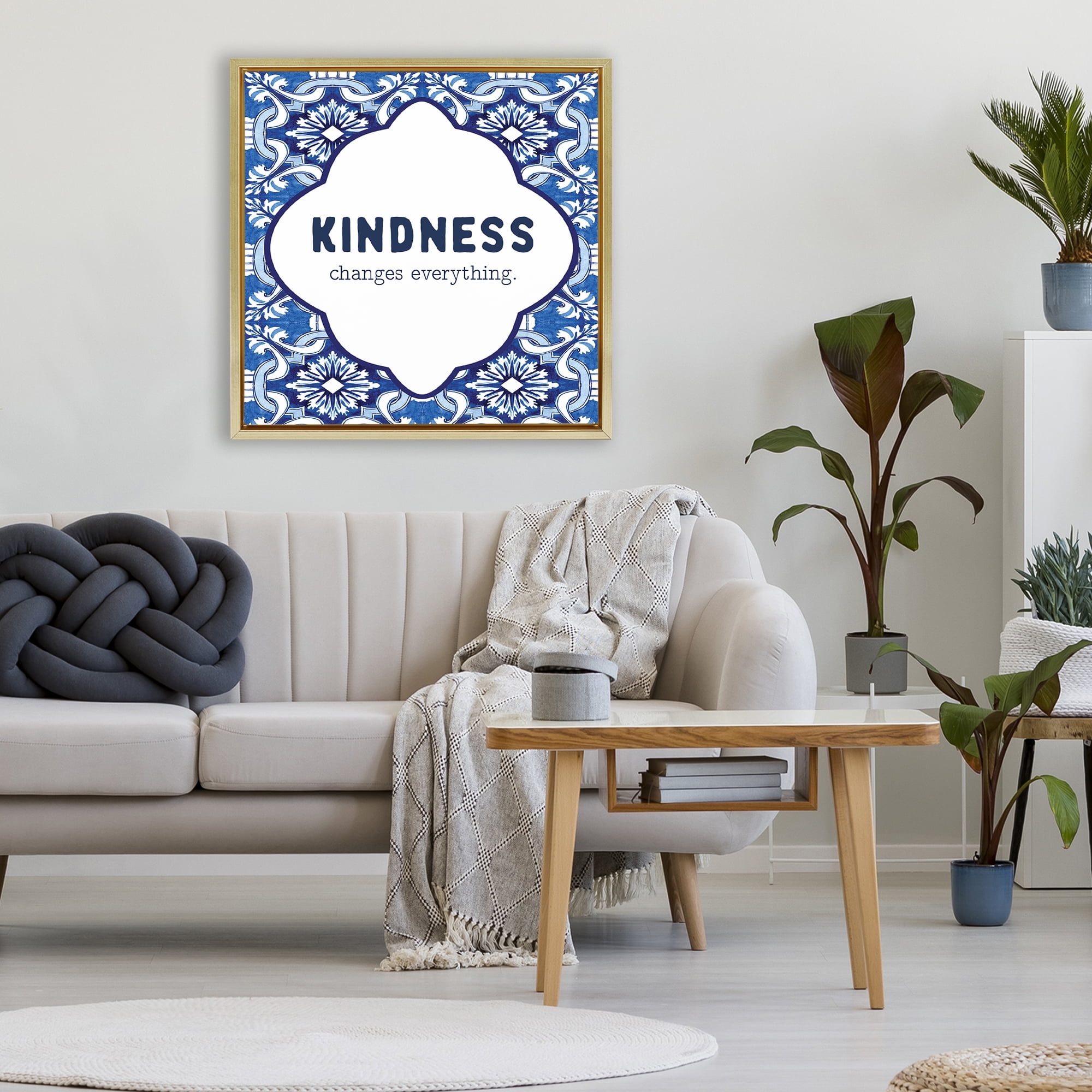 Patterned Kindness Changes Everything Gold Framed Floater Canvas Wall Art, design by Lettered and Lined
