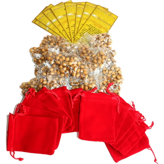 Holy Land Market Dozen Rosaries from Bethlehem with Certificates and Velvet Bags