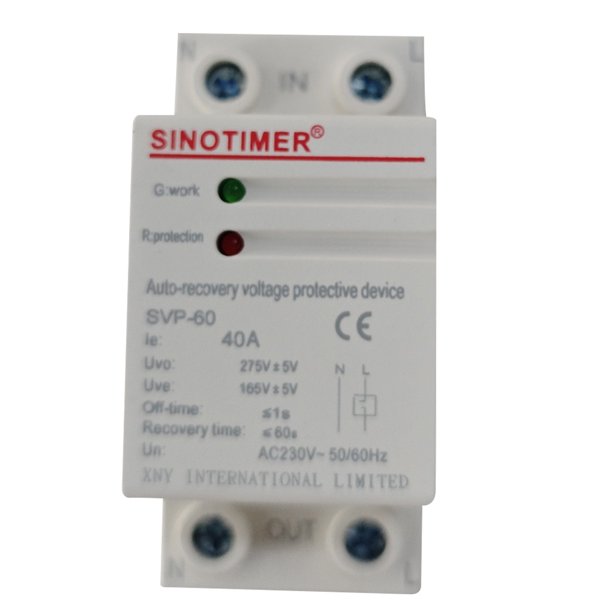 Protector sobretensión y subtensión autorreiniciable monofásico SVP-60 40A protector doméstico apagado y retardo reinicio automático 220V